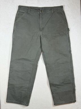 Vintage Carhartt Made in USA 38W 30L Blanket Lined Men's Olive Cargo Work Pants